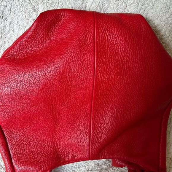 GIULIA Massari top handle bag pebbled red leather removable shoulder strap - Picture 10 of 12